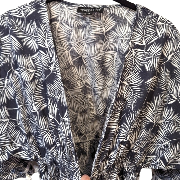 Laura Spiaggia Dolce Women's White Leaf Print on Navy Summer Beach Cover Up Dr… - Picture 3 of 5